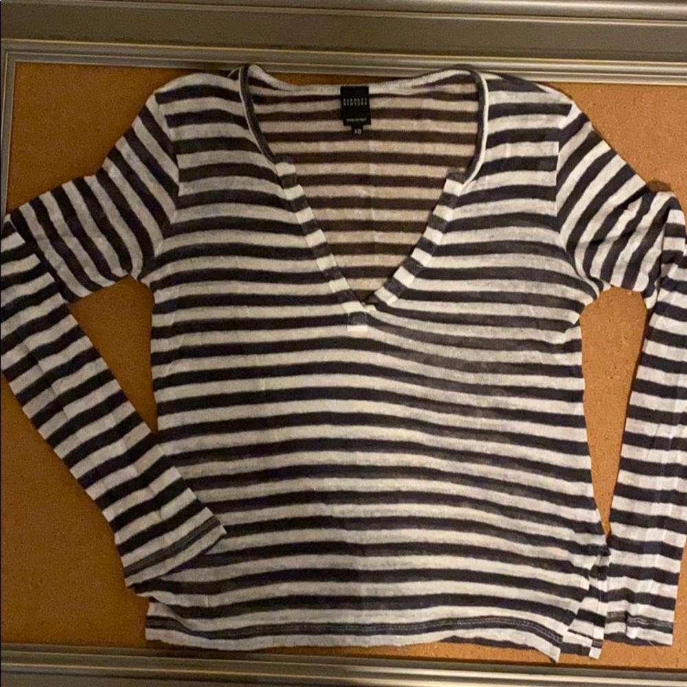 Barney New York sheer stripe long sleeve top XS